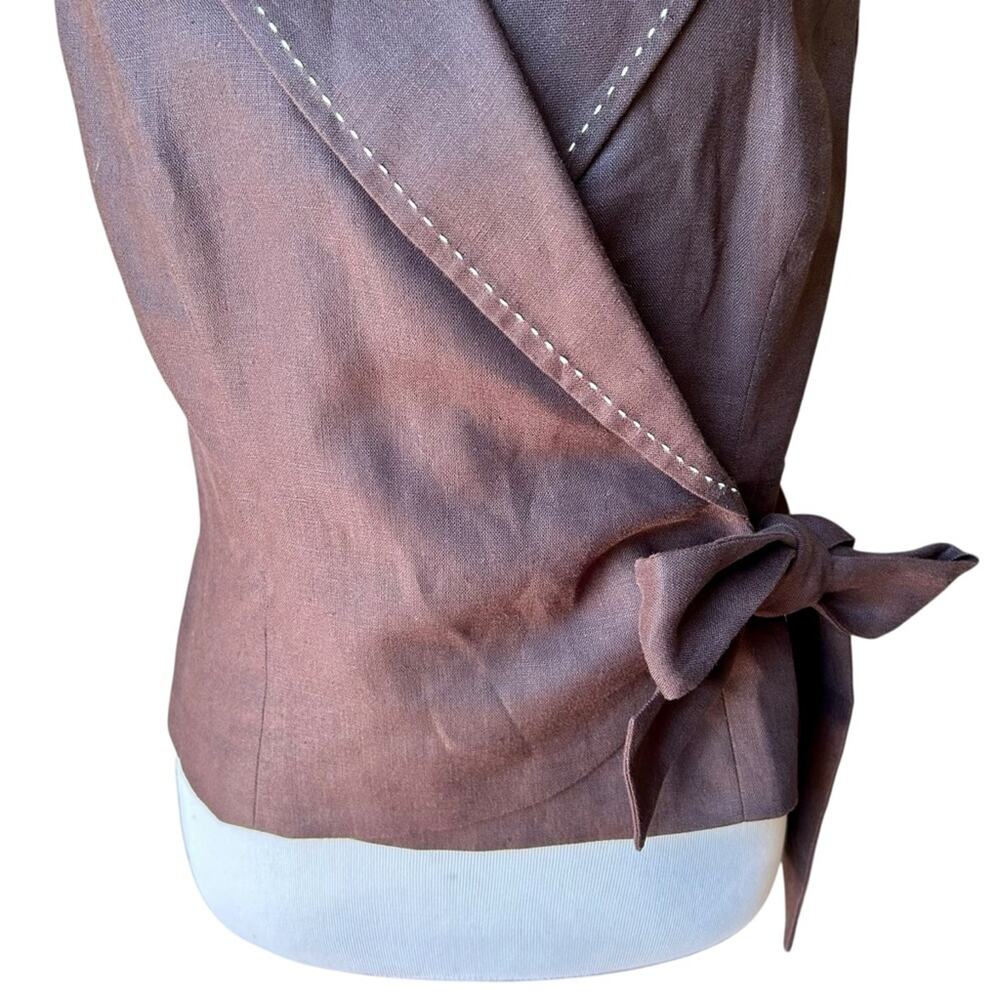 Talbots Chocolate Brown Linen-Blend Wrap Vest with Side Tie - Picture 3 of 9